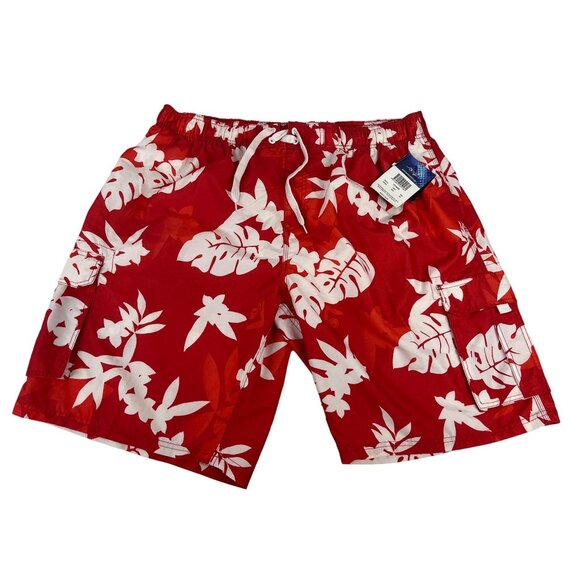 NWT Kanu Surf Men's Swimming Trunks Built-In Netting Drawstring 3X Red Floral - Picture 1 of 7